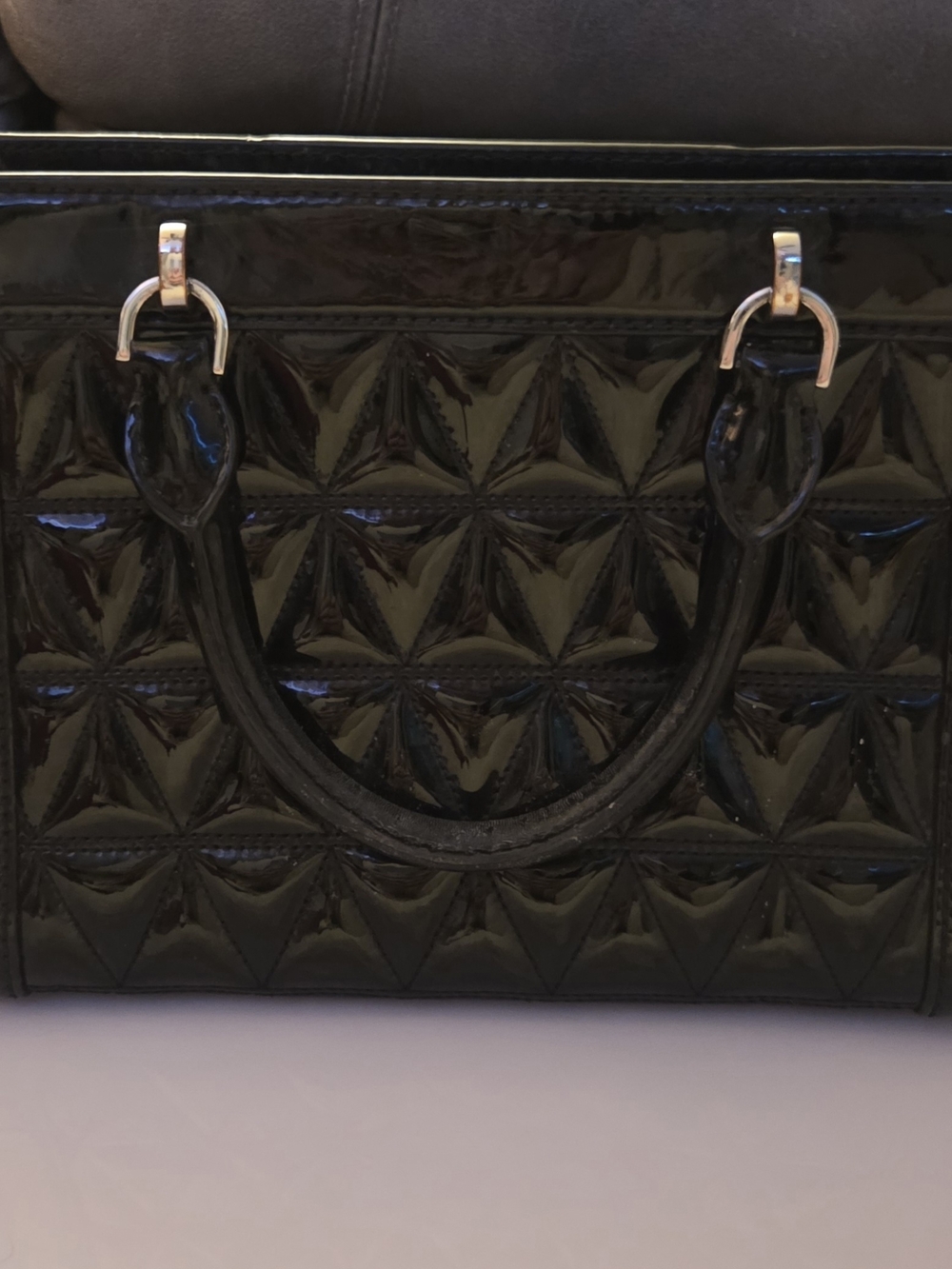 MICHAEL KORS VIVIANNE Black Quilted PATENT LEATHER SMALL SATCHEL MESSENGER BAG - Picture 7 of 9